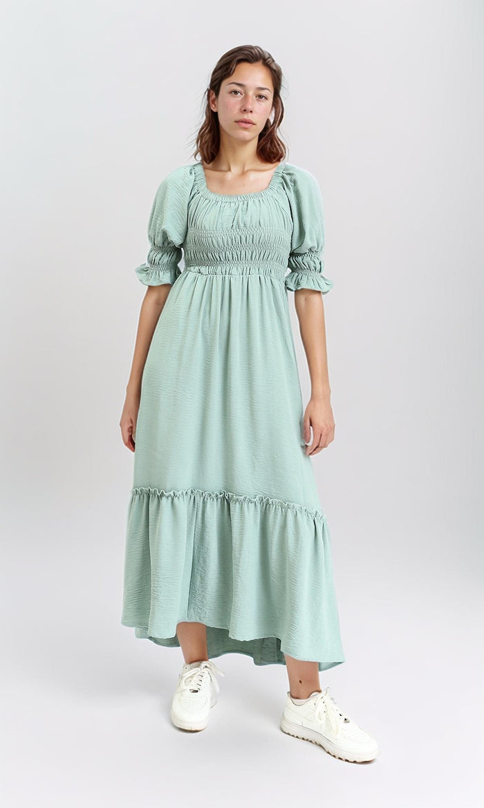 R207280 - Square Neck Slip On Summer Dress - Mint