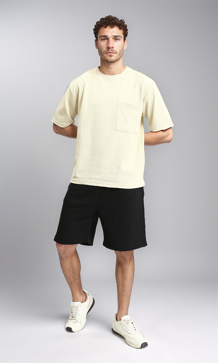 R207466 - Wide Elbow Sleeves Comfy Tee - Pastel Beige