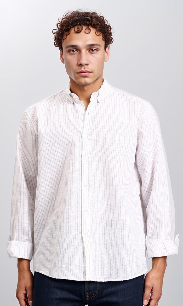 Pencil Stripes Long Sleeve Shirt - White