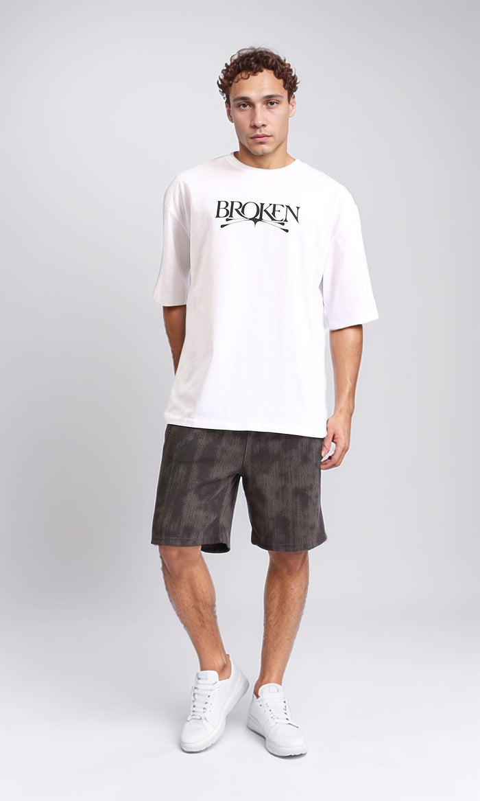 R207698 - Crew Neck Printed "Broken" Tee - White