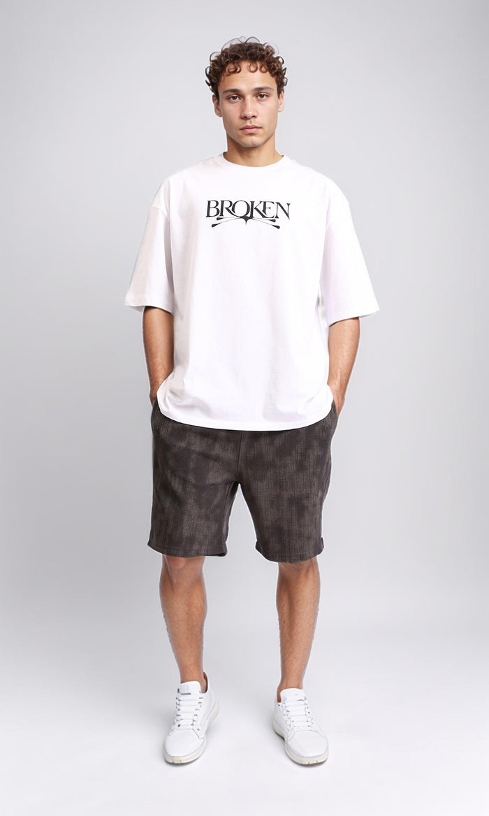 R207698 - Crew Neck Printed "Broken" Tee - White