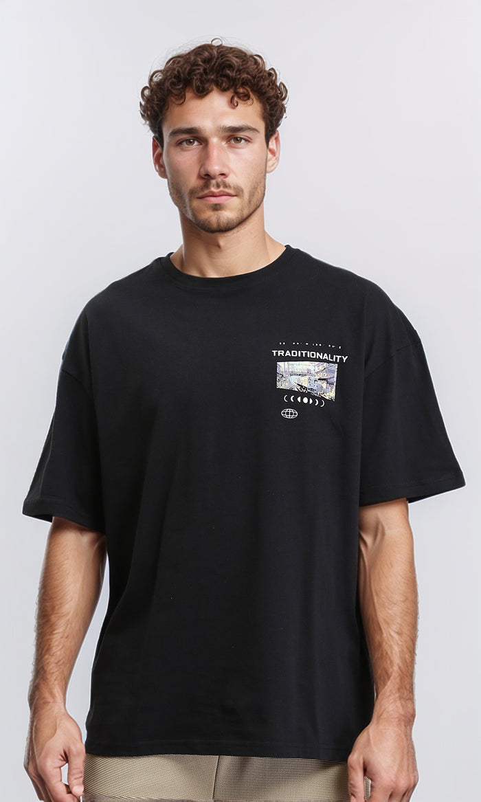 Relaxed Fit Slip On Casual Tee - Black