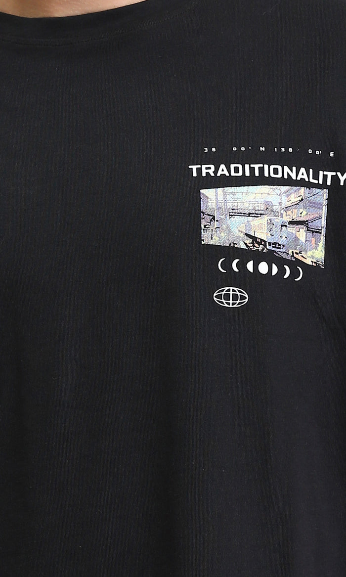 R207700 - Relaxed Fit Slip On Casual Tee - Black