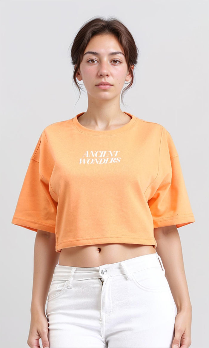 "ancient Wonders" Printed Short Tee - Light Orange