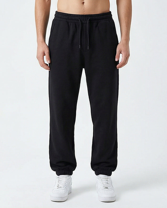Solid Slip On Pants with Hem - Black