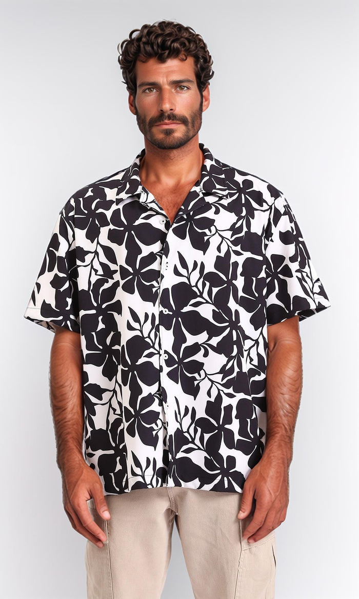 Floral Relaxed Fit Casual Shirt - Black & White