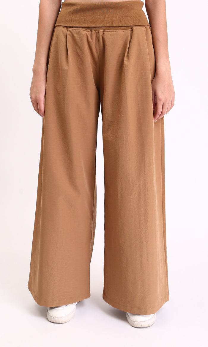 Solid Wide Leg Casual Pants - Light Brown