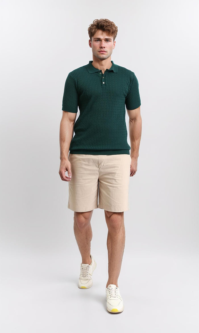 R208143 - Solid Slip On Casual Shorts - Dark Beige