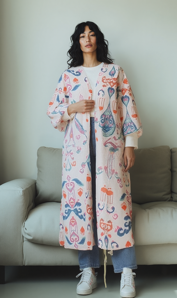 Printed Linen Kimono - Moroccan Tile Print