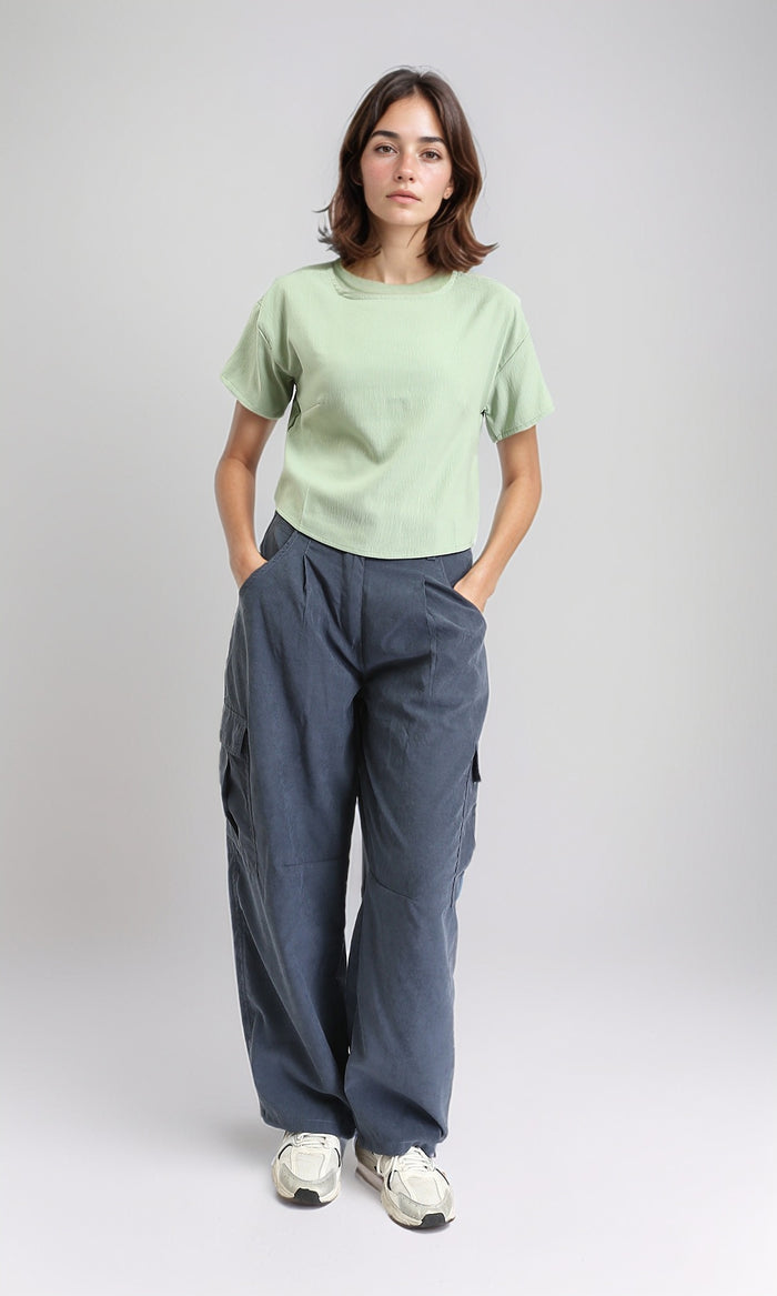 R208496 - Boat Neck Solid Slip On Basic Tee - Light Green