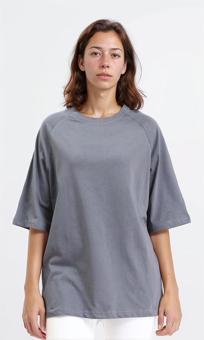 Solid Relaxed Fit Long Tee - Medium Grey