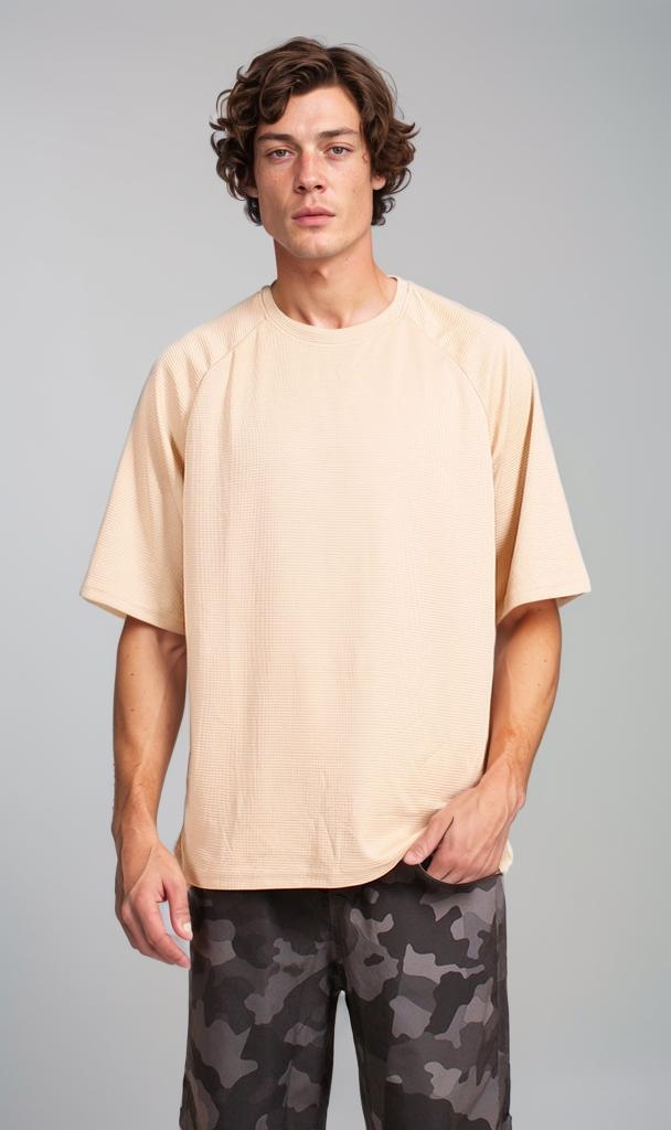 Waffle Textured Oversized T-Shirt - Sand Beige
