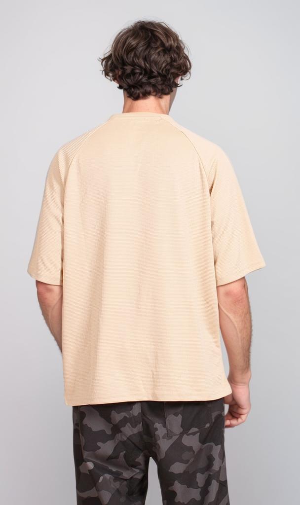 R208593 - Waffle Textured Oversized T-Shirt - Sand Beige