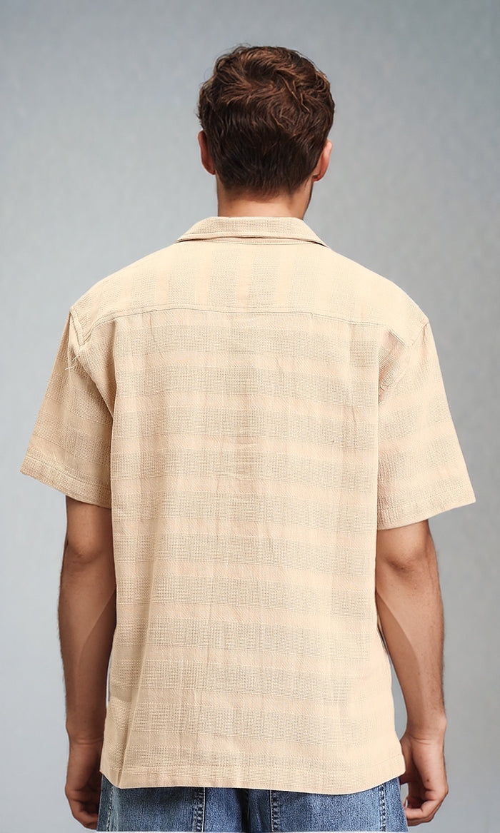 R208596 - Self Striped Buttons Down Summer Shirt - Light Camel