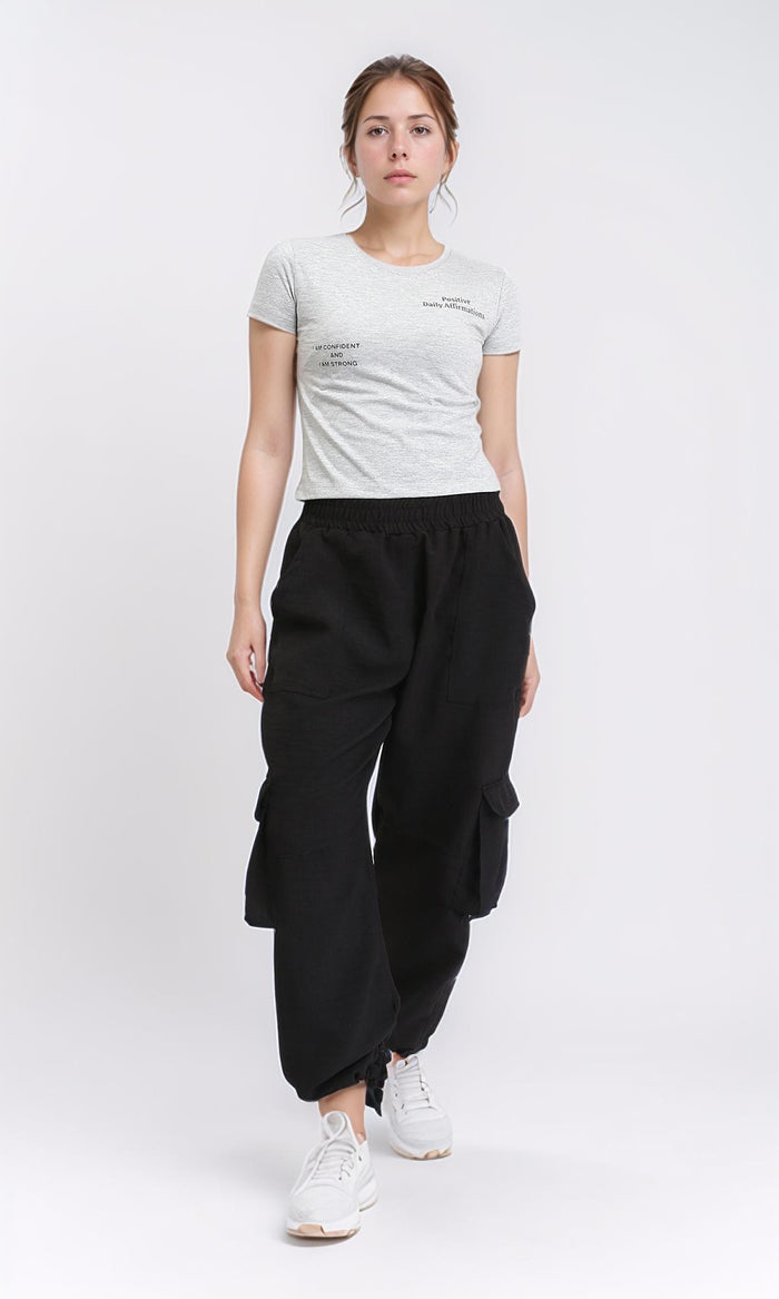 R208609 - Crew Neck Printed Cotton Short Tee - Heather Grey