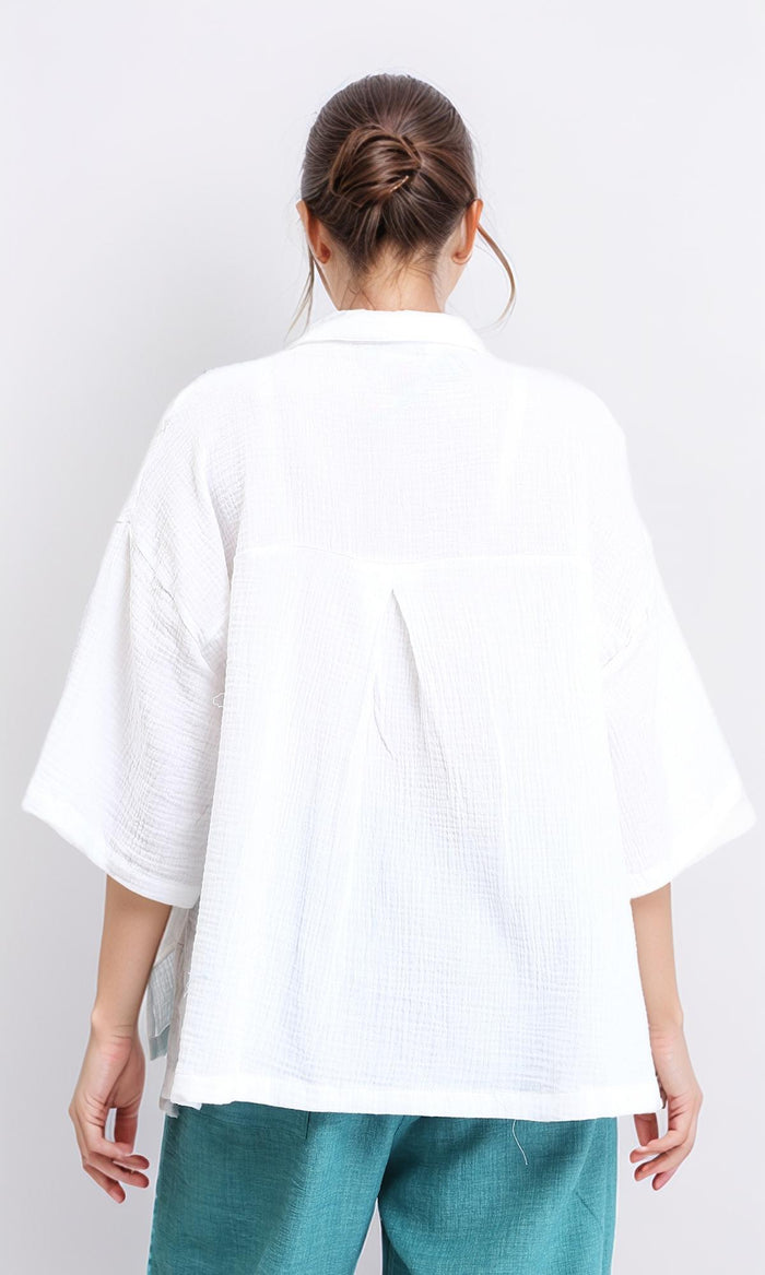 R208619 - 3\4 Wide Sleeves Textured Shirt - White