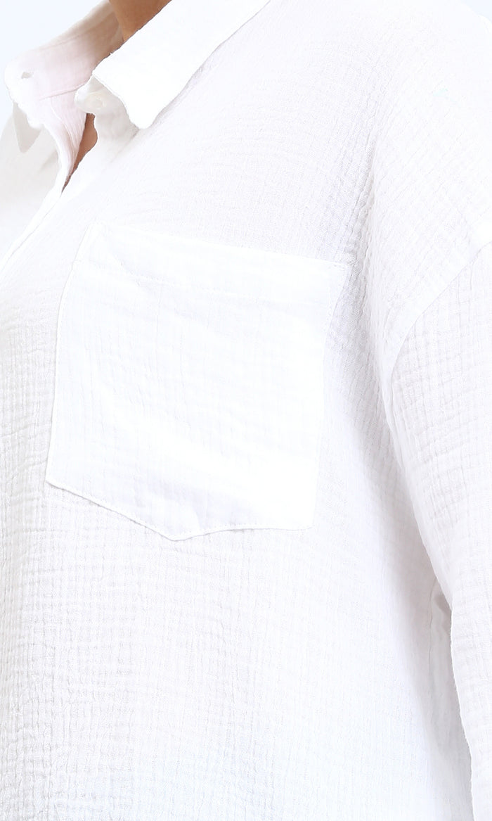 R208619 - 3\4 Wide Sleeves Textured Shirt - White