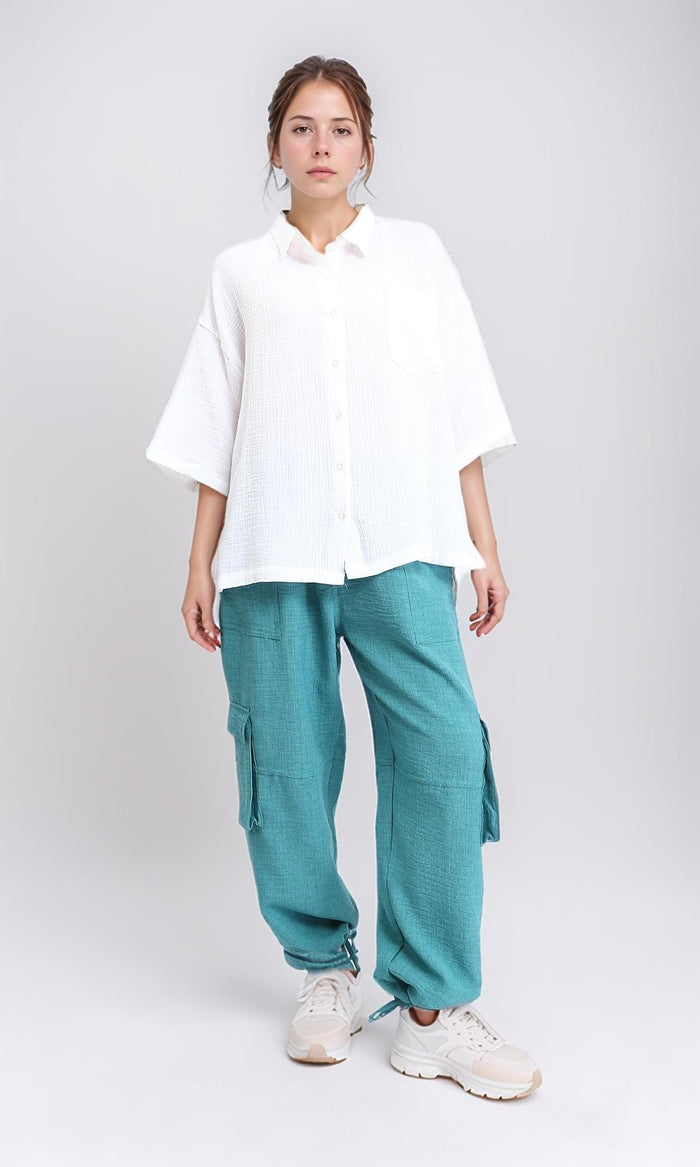 R208619 - 3\4 Wide Sleeves Textured Shirt - White