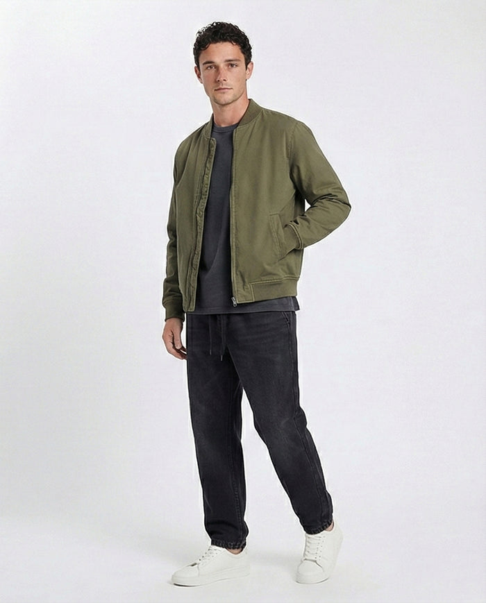R208744 - Elastic Waist Wide Solid Denim Pants - Black