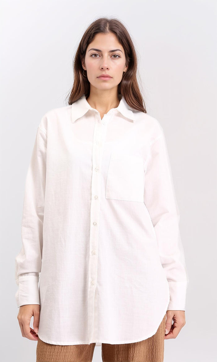 Solid Long Sleeves Shirt with Front Pocket - Off-White