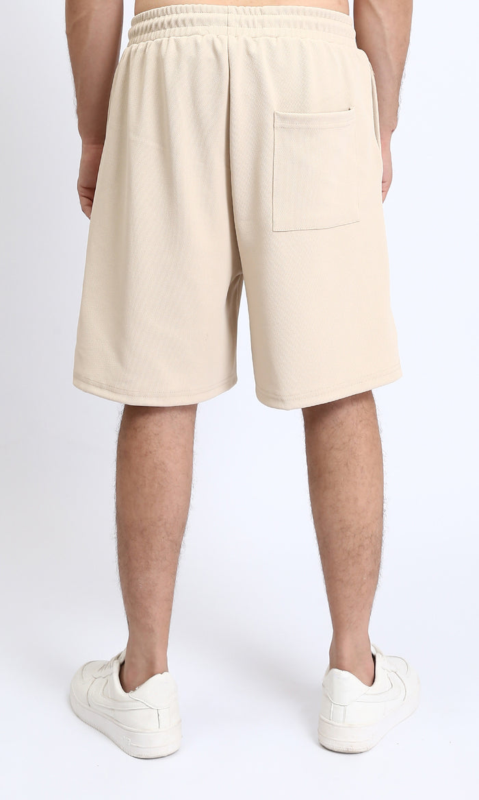 R208814 - Slip On Solid Casual Shorts - Beige