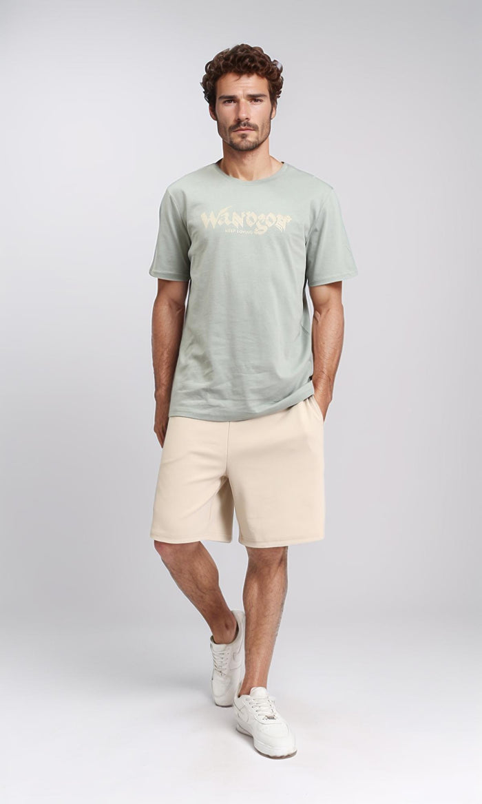 R208814 - Slip On Solid Casual Shorts - Beige