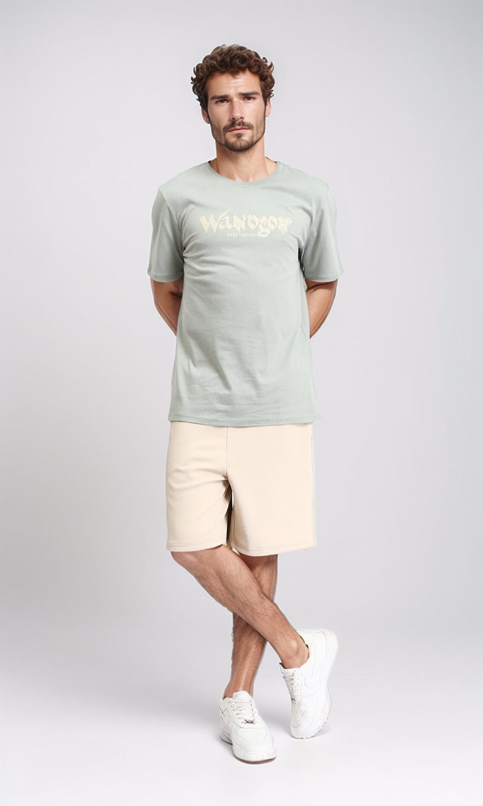 R208814 - Slip On Solid Casual Shorts - Beige