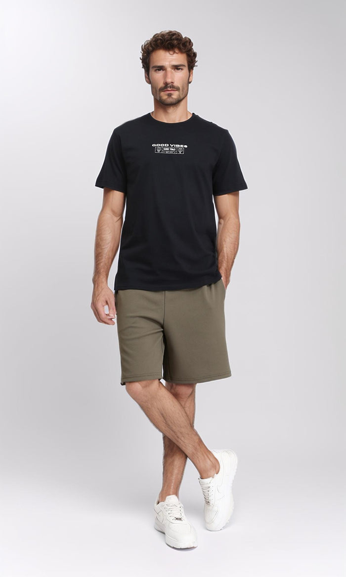 R208825 - Slip On Solid Casual Shorts - Dark Olive