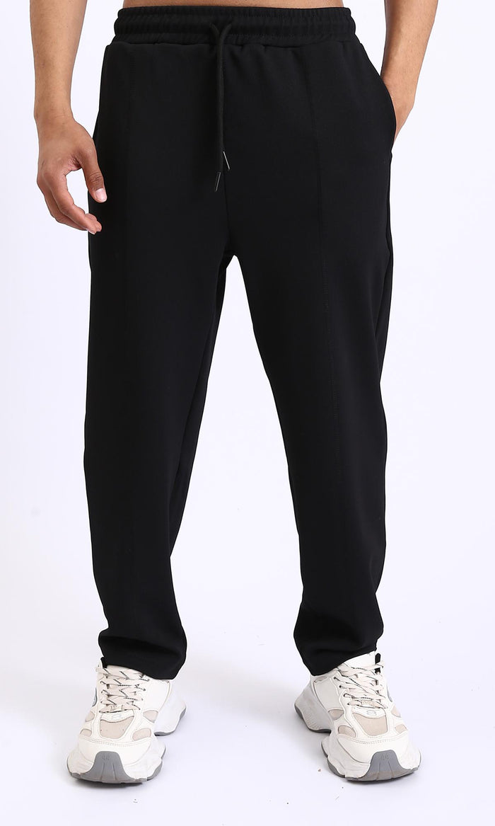 Relaxed Leg Slip On Summer Pants - Black