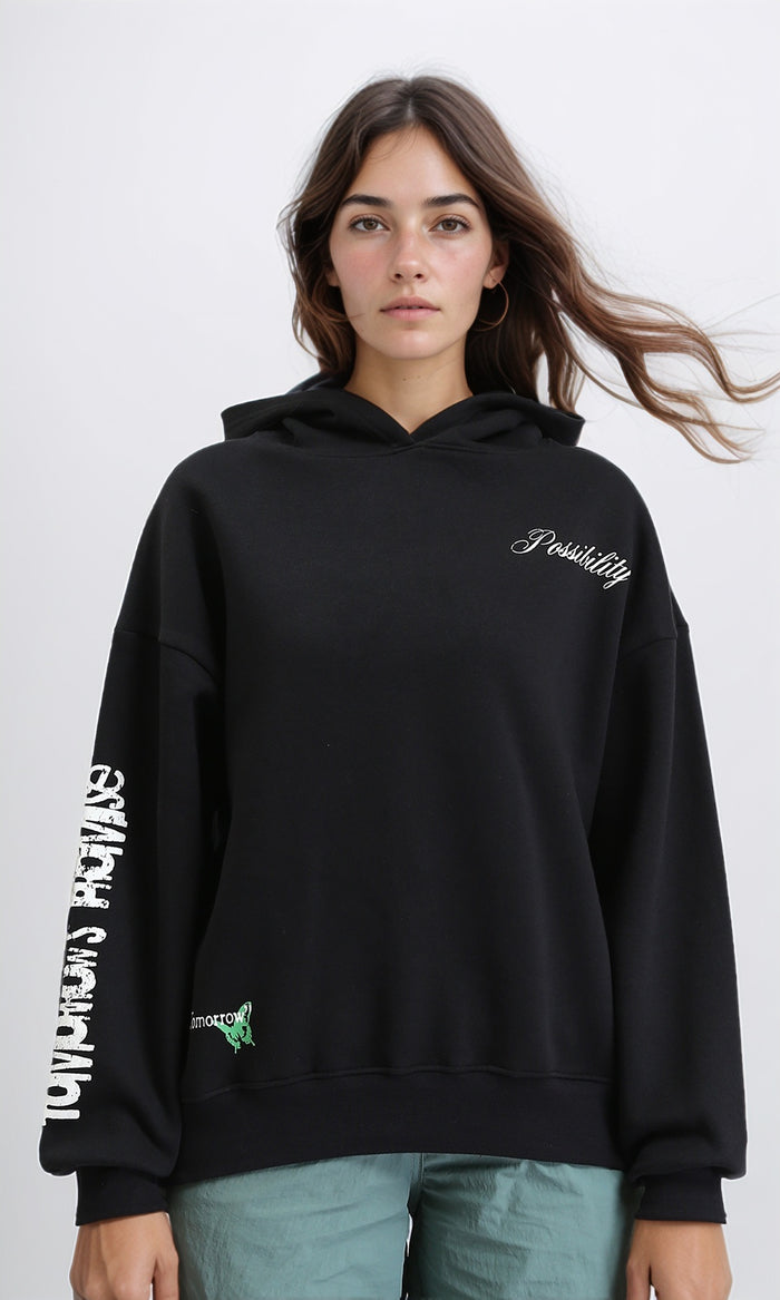 Trendy Prints Slip On Casual Hoodie - Black