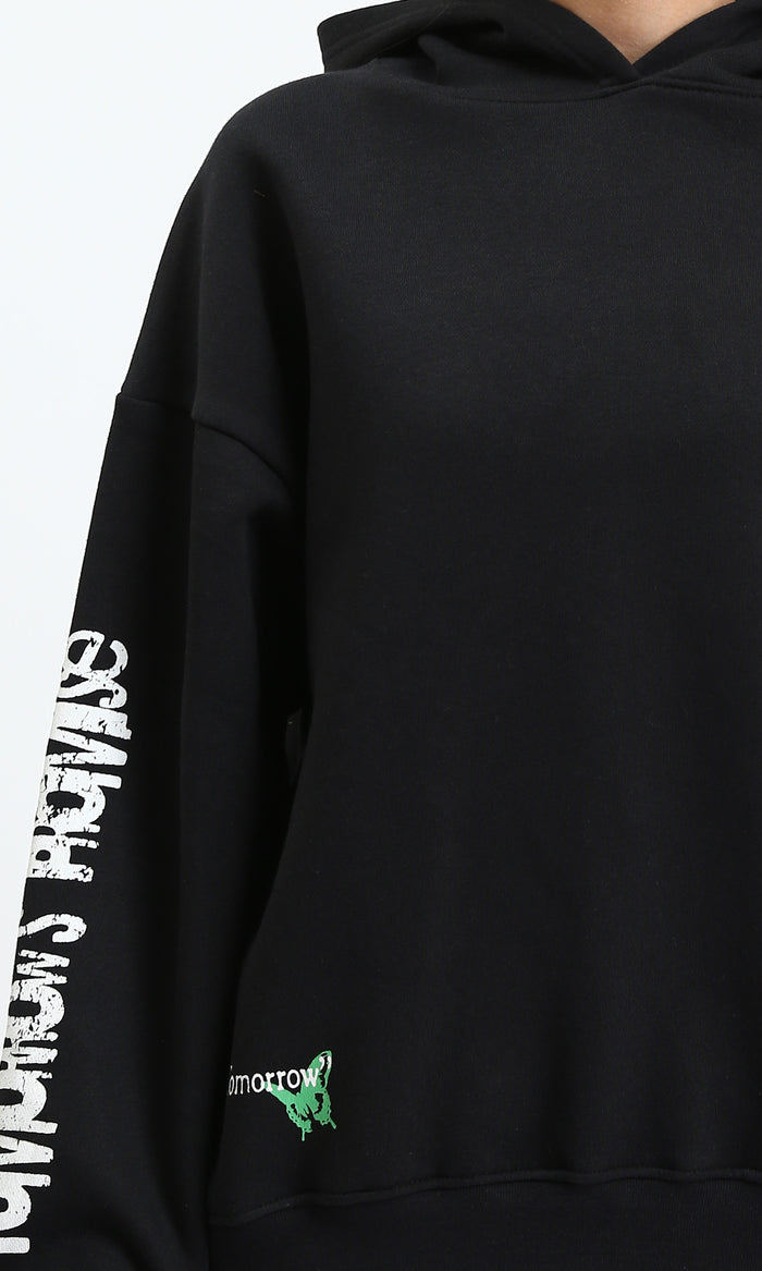 R208846 - Trendy Prints Slip On Casual Hoodie - Black