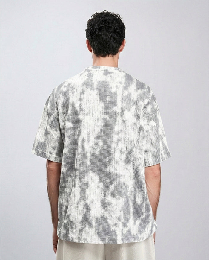 R208961 - Tie Dye Elbow Sleeves Cotton Tee - White & Grey