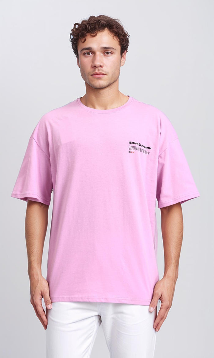 Printed Elbow Sleeves Cotton Tee - Pink