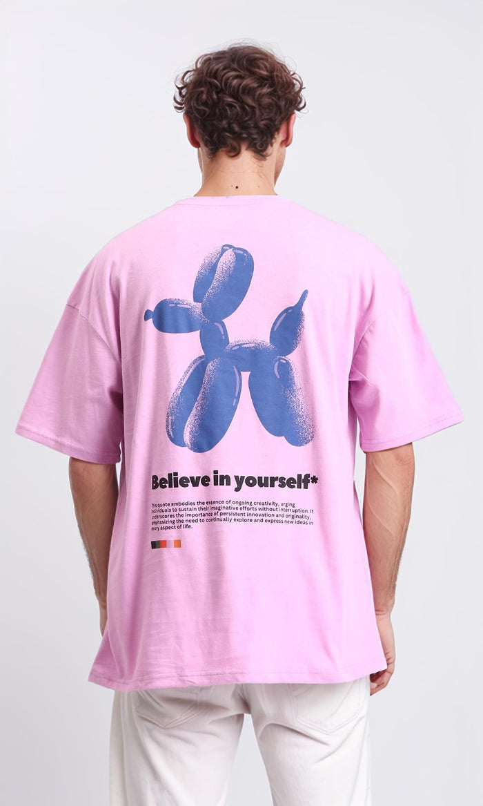 R208978 - Printed Elbow Sleeves Cotton Tee - Pink