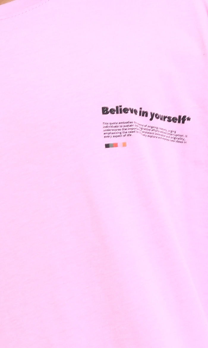 R208978 - Printed Elbow Sleeves Cotton Tee - Pink