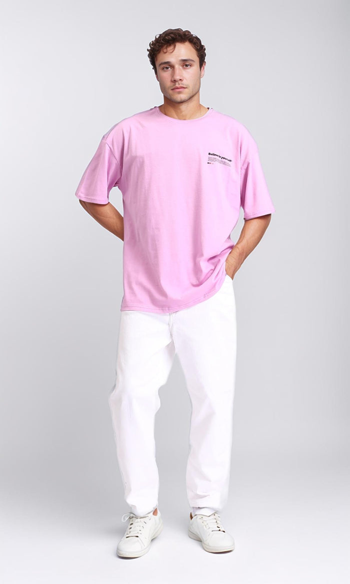 R208978 - Printed Elbow Sleeves Cotton Tee - Pink