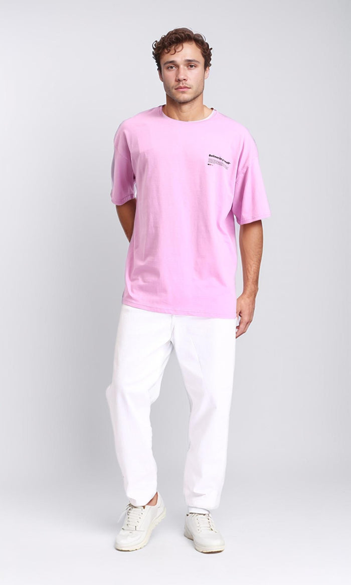 R208978 - Printed Elbow Sleeves Cotton Tee - Pink