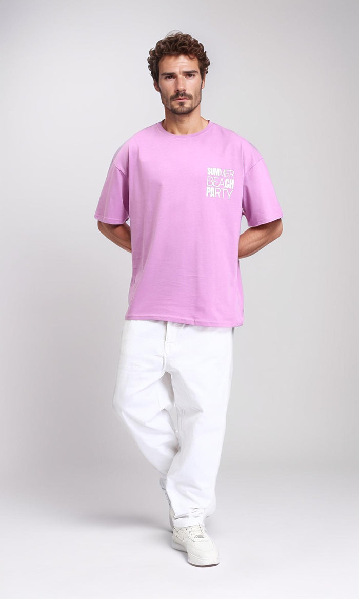 R208979 - Printed "Summer Beach Party" Cotton Tee - Orchid