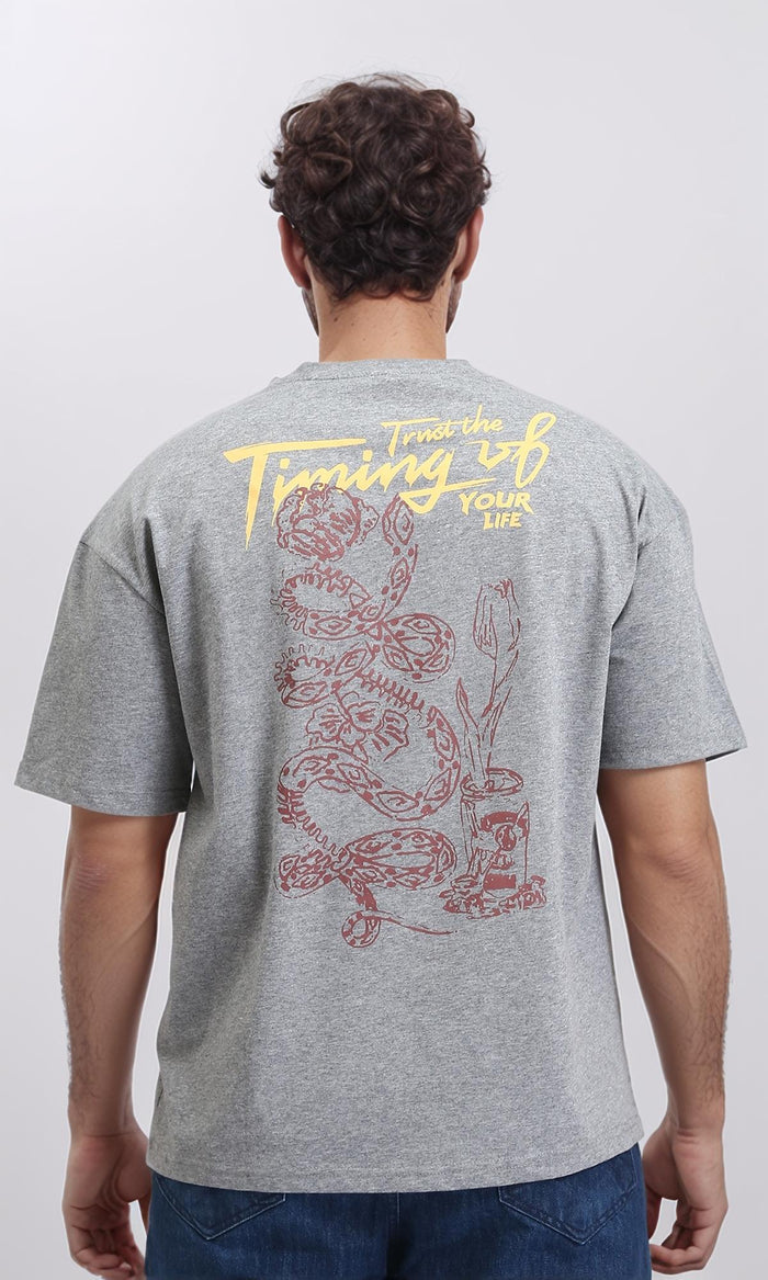 R208981 - Slip On Printed Relaxed Tee - Heather Grey