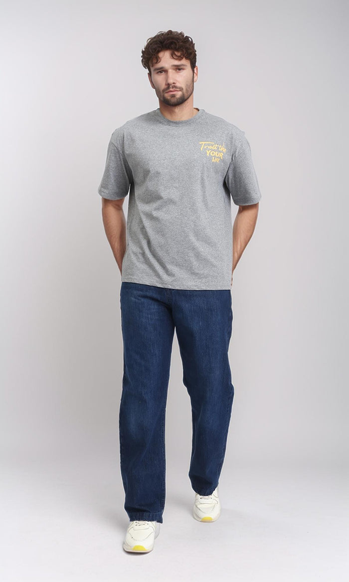 R208981 - Slip On Printed Relaxed Tee - Heather Grey