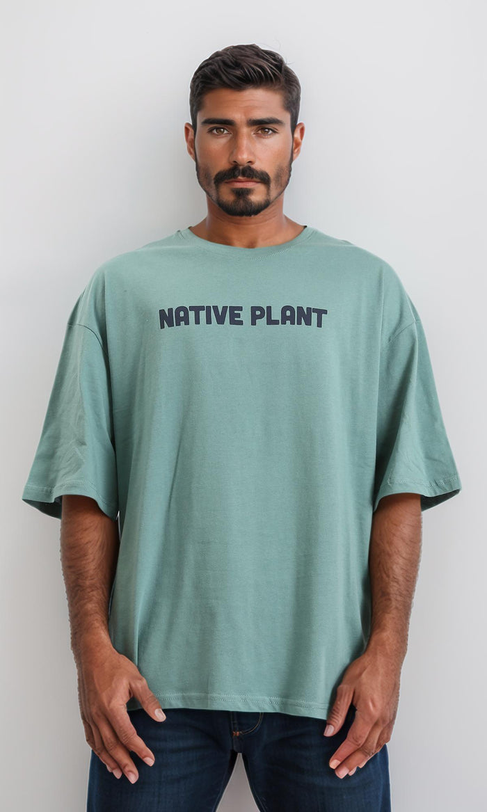 Printed "native Plant" Loose Slip On Tee - Dark Mint