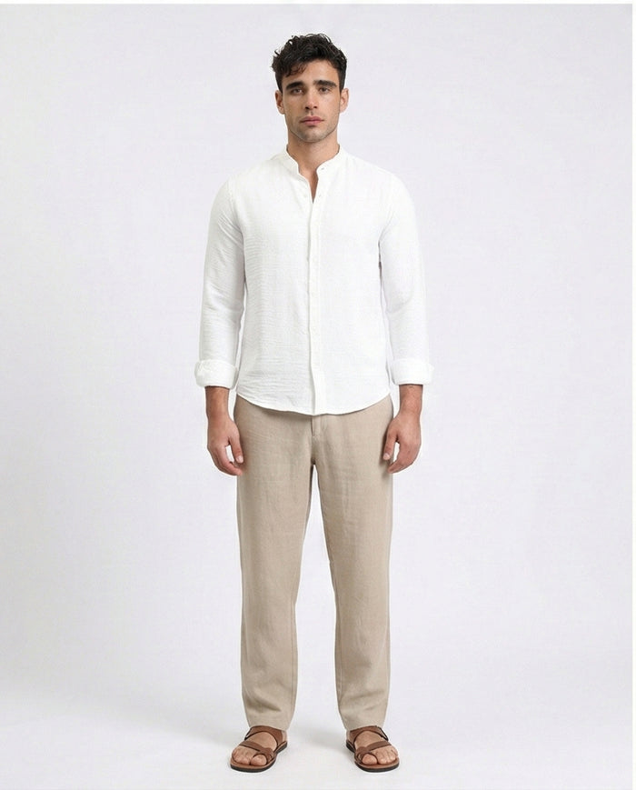 R209097 - Textured Shirt with Mandarin Collar - White