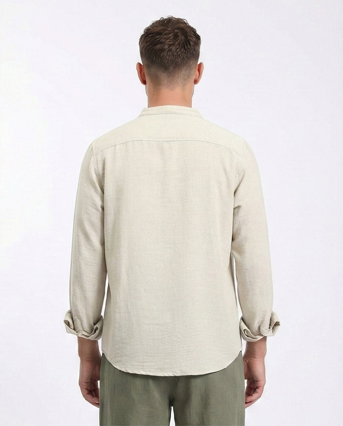 R209100 - Regular Long Sleeves Mandarin Shirt - Ecru
