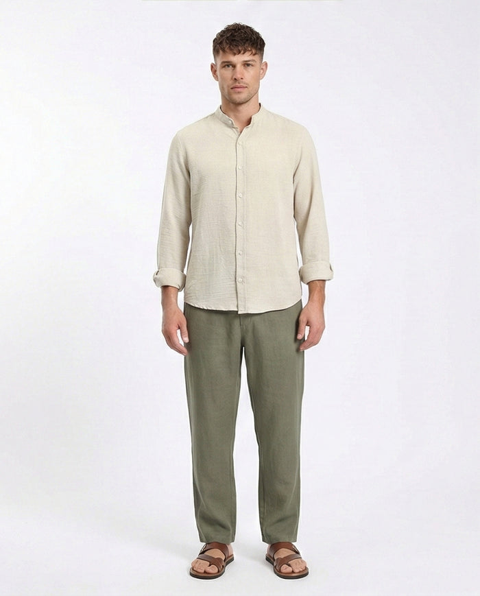 R209100 - Regular Long Sleeves Mandarin Shirt - Ecru