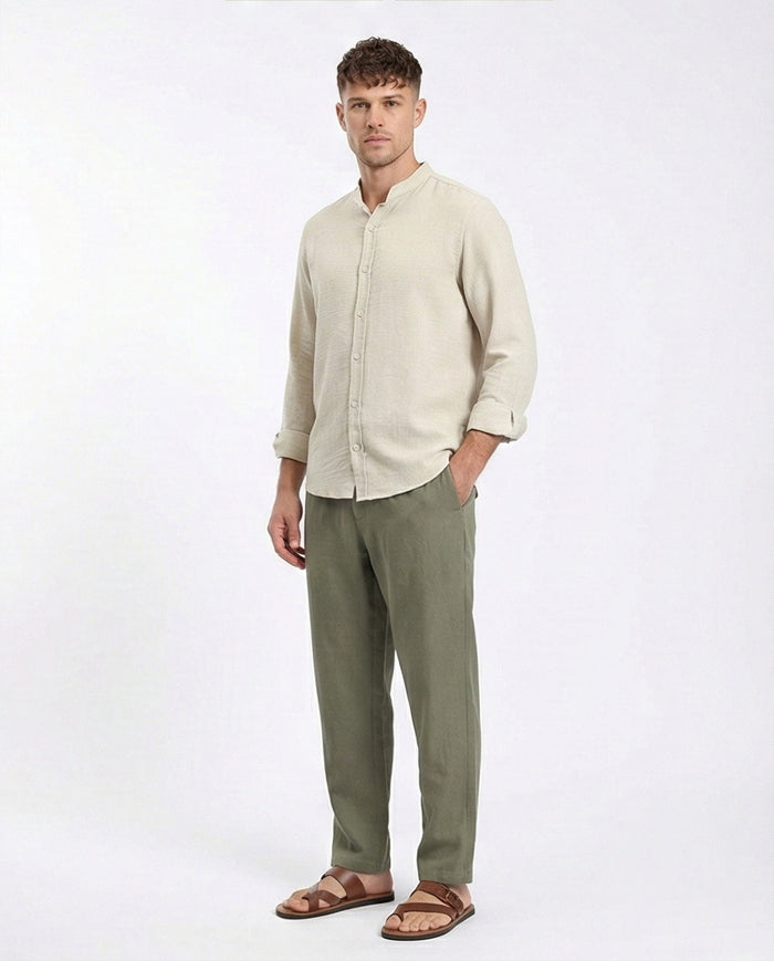 R209100 - Regular Long Sleeves Mandarin Shirt - Ecru