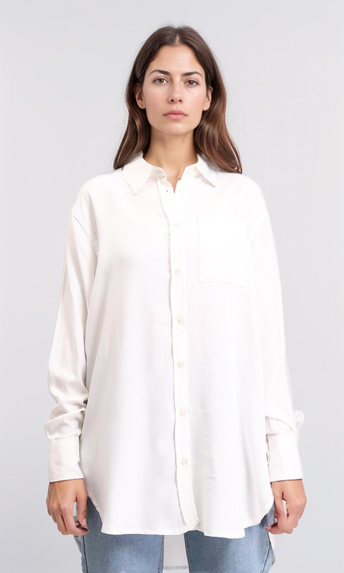 Sold Buttoned Cotton Long Shirt - White