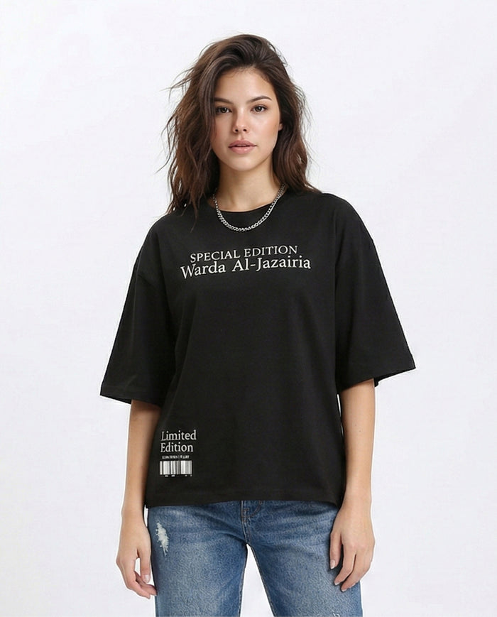 Front & Back Print Cotton Tee - Black
