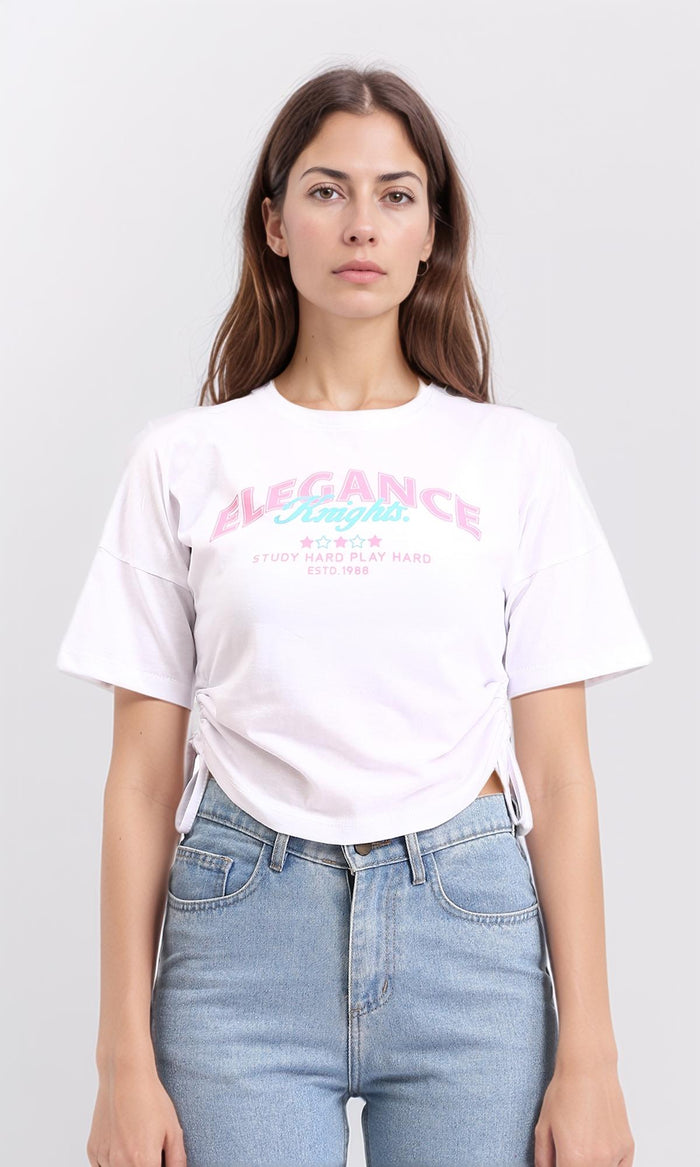 "elegance" Printed Slip On Short Tee - White