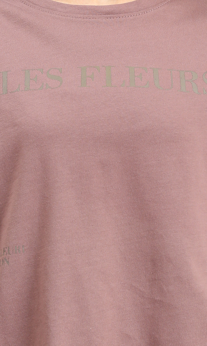 R209219 - Elbow Sleeves Printed Casual Tee - Dark Nude