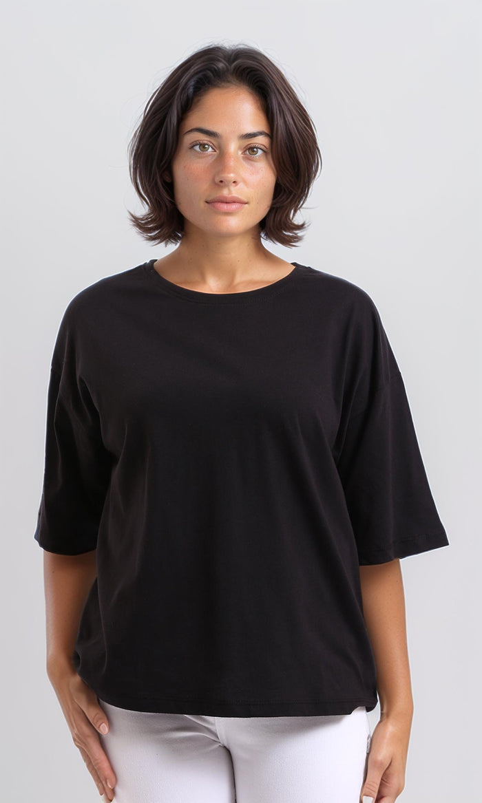 Cotton Loose Solid Comfy Tee - Black